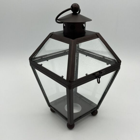 Bronze Lantern Glass Modern Contemporary Candleholder Decor Opens *No Bulb* NWOT - Picture 1 of 7